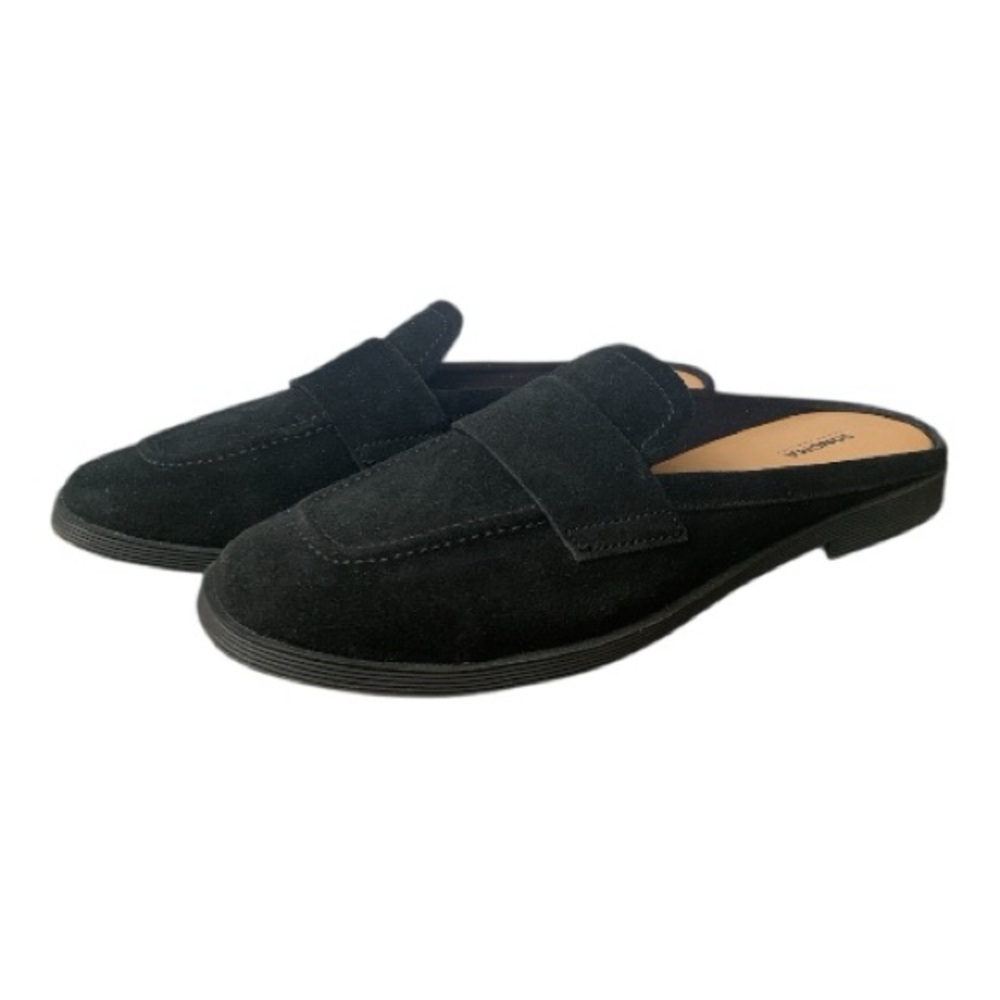 Sonoma Women's Suede Loafer Mules Black With Box Square Toe Flats Slip-On Size 8